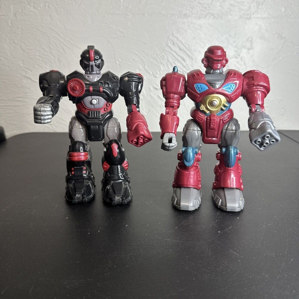 2x Hap-P-Kid Toy Robot Battery Powered Lights and Walks  7"
